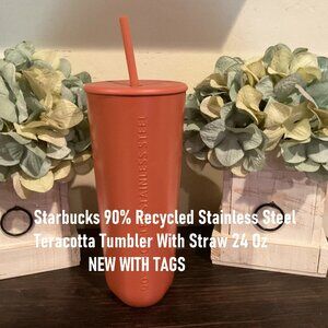 Starbucks 24 fl oz Terracotta Recycled Stainless-Steel Tumbler w Straw NEW